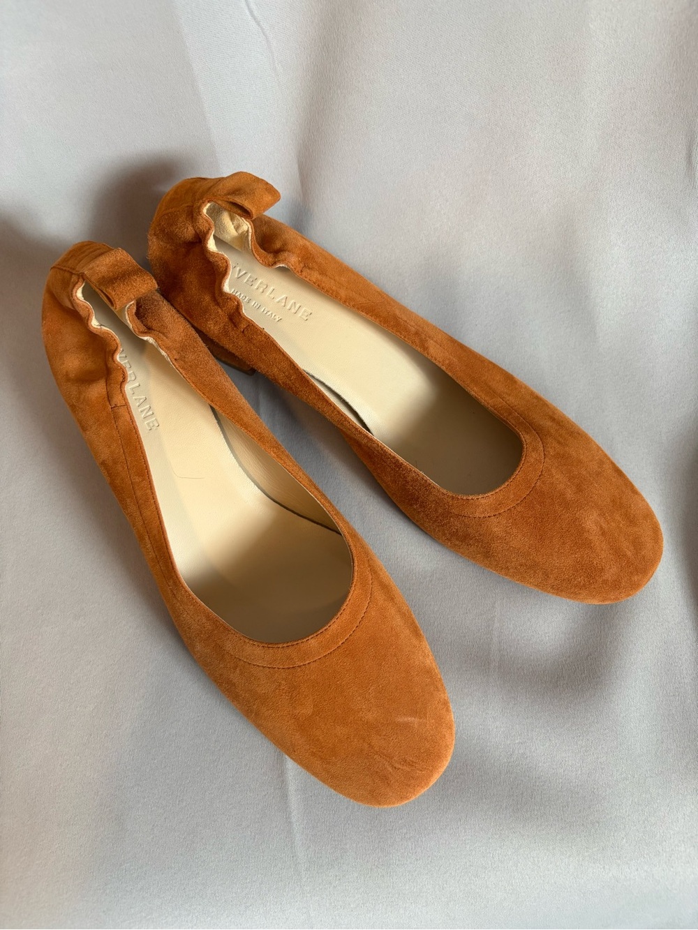 Everlane The Day Block Heel Cognac Suede Size 9 Classic Minimalist Workwear - Picture 4 of 9